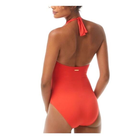 NEW - VINCE CAMUTO Women's Poppy Red Knot-Front Tie Halter One Piece Swimsuit 4 - Picture 4 of 8